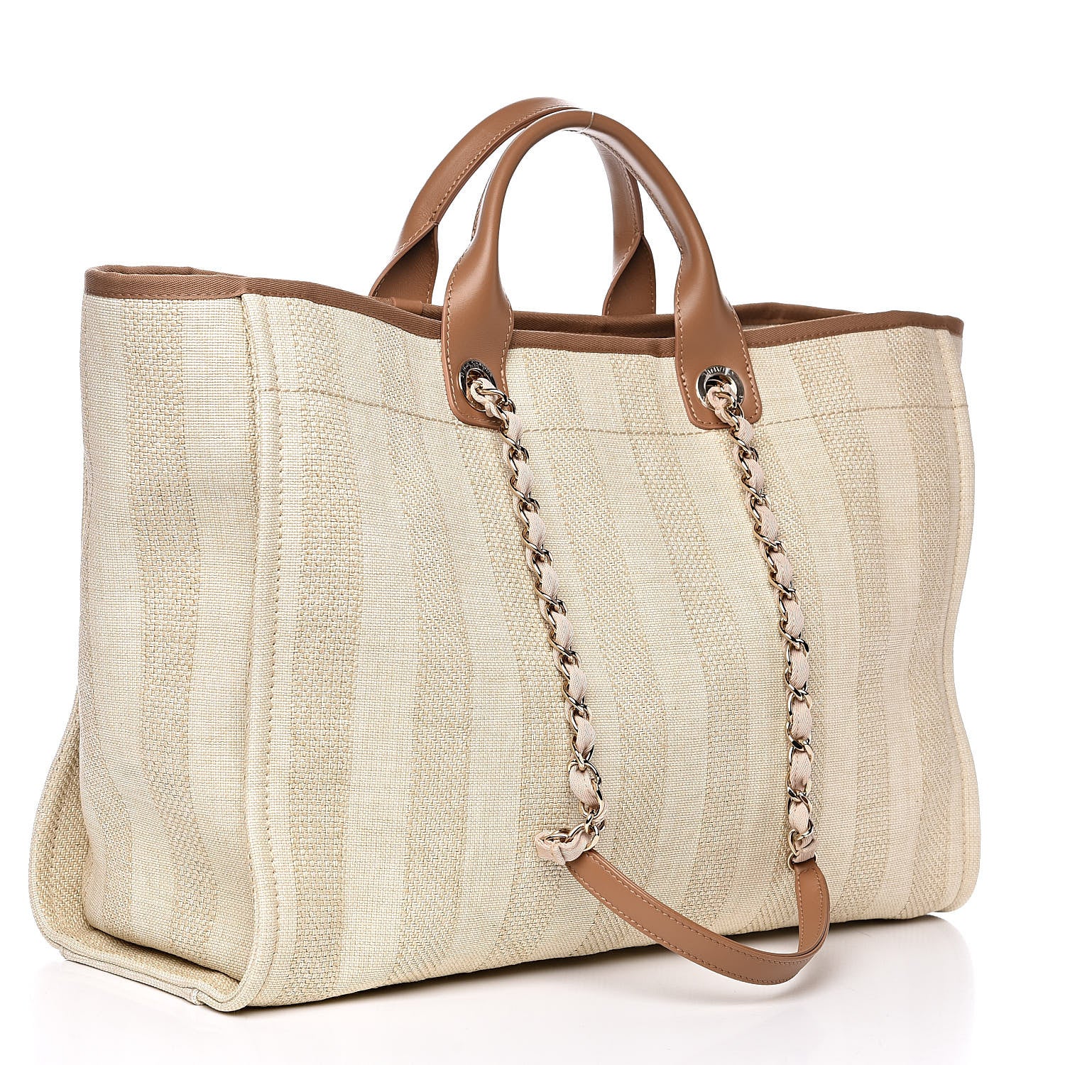 Chanel Mixed Fibers Striped Large Deauville Tote Beige 3 of 10