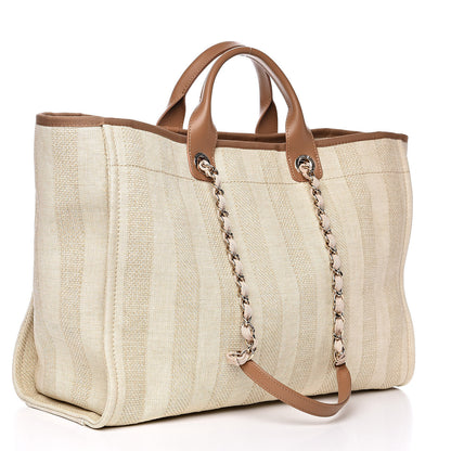 Chanel Mixed Fibers Striped Large Deauville Tote Beige 3 of 10
