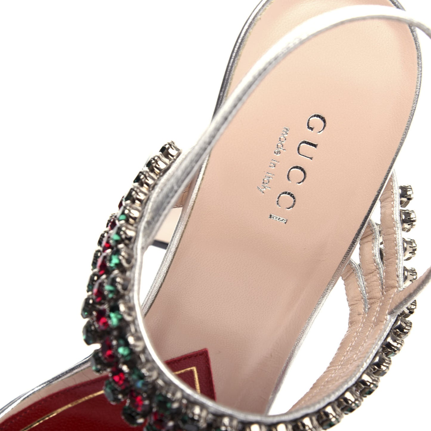 Nappa Silk Crystal Bertie High Heel Sandals 37 Argento