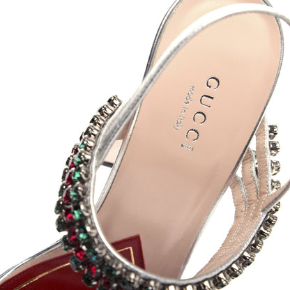 Gucci Nappa Silk Crystal Bertie High Heel Sandals 37 Argento 8 of 10