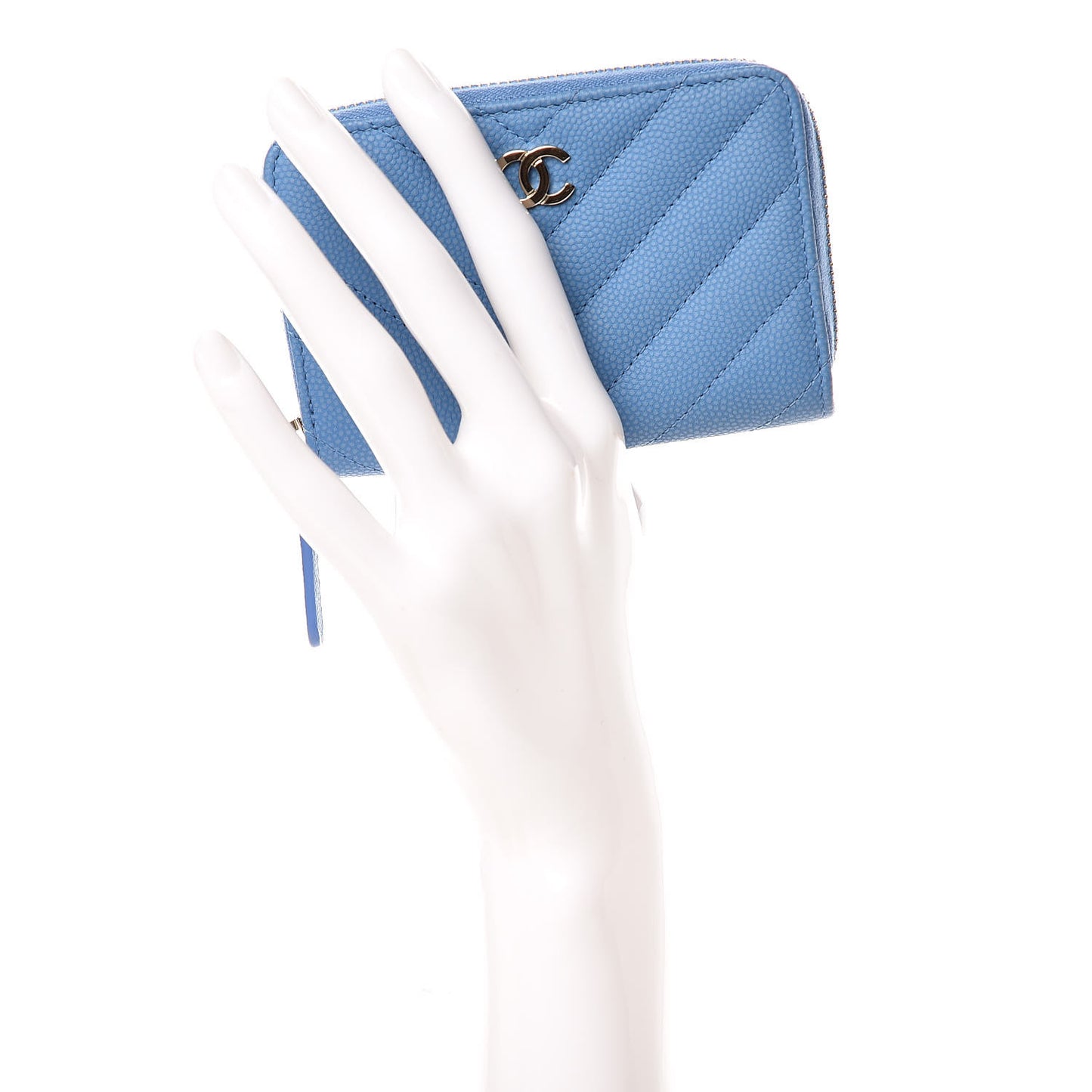 Caviar Chevron Quilted Zip Coin Purse Blue