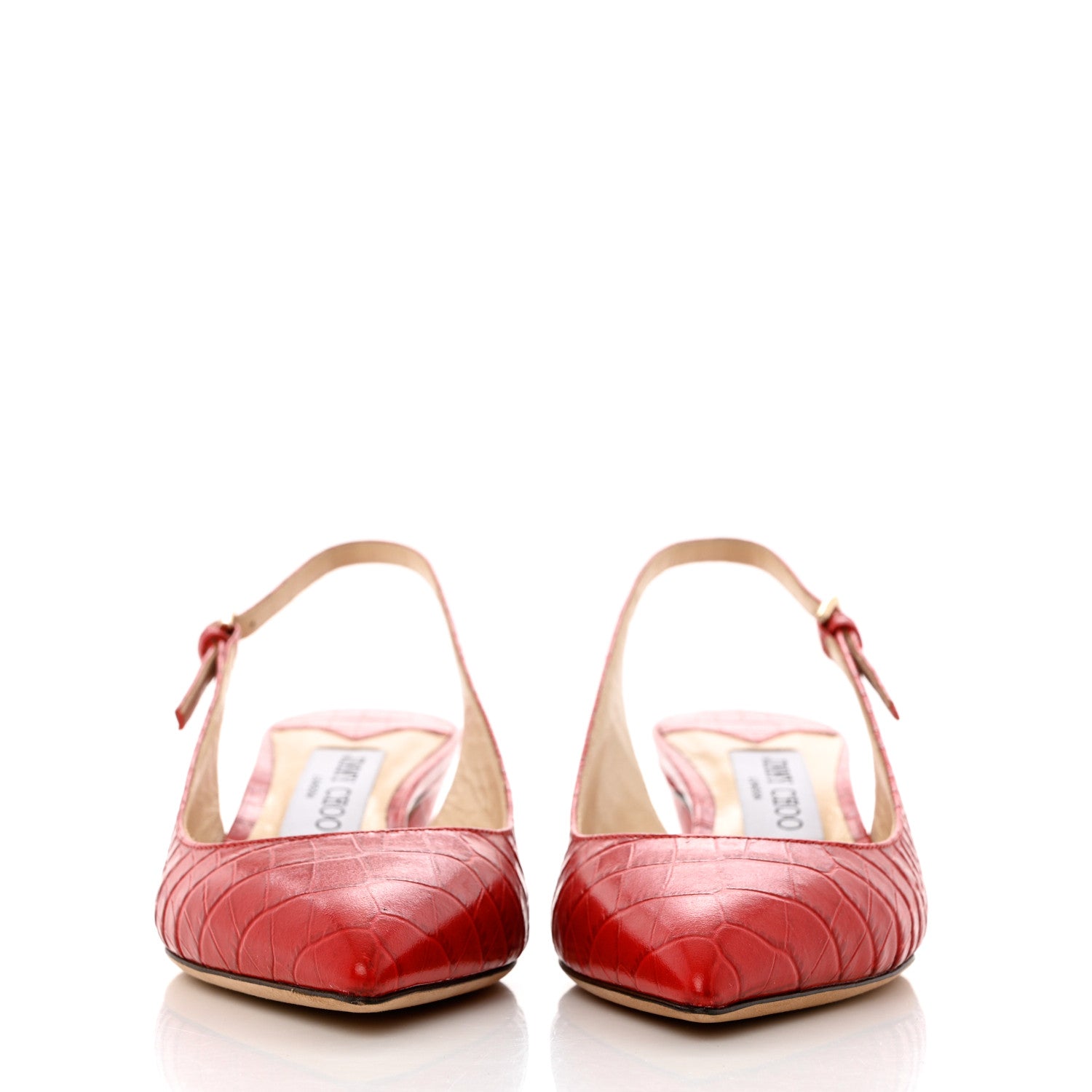 Jimmy Choo Calfskin Crocodile Embossed Slingback Gemma Pumps 35.5 Red 2 of 9
