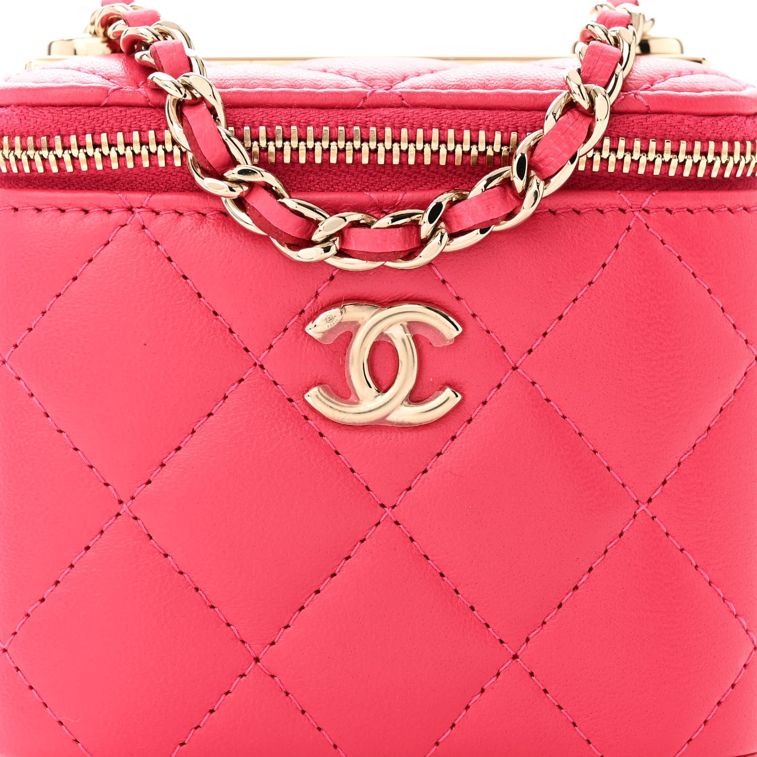 Chanel Lambskin Quilted Trendy Mini Vanity Case With Chain Dark Pink 8 of 11