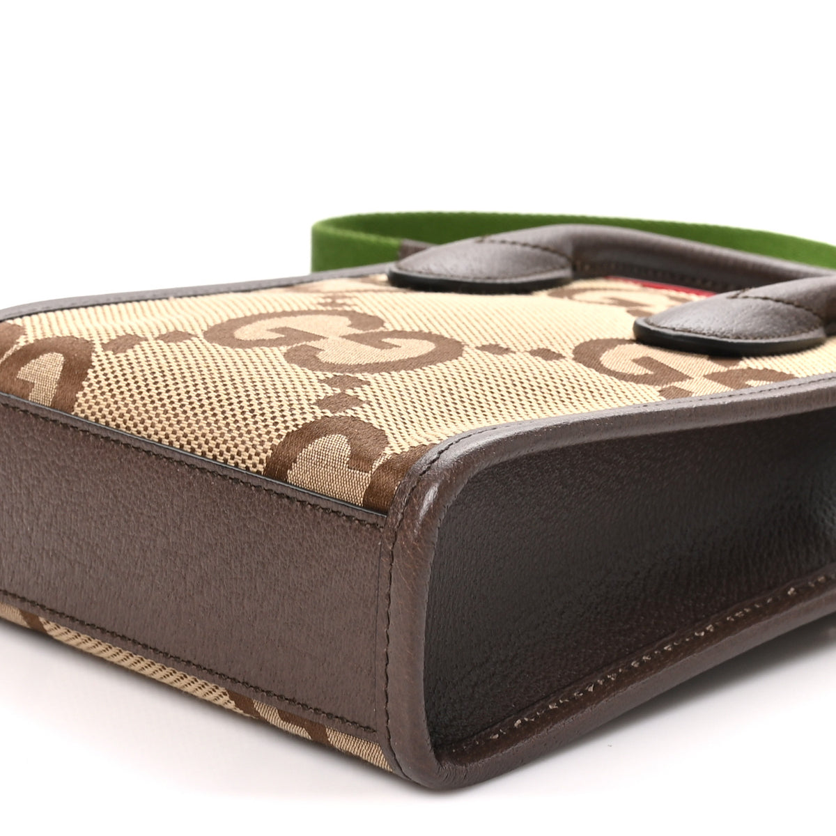 Monogram Jumbo GG Textured Dollar Calfskin Web Mini Vertical Tote Camel Ebony New Acero
