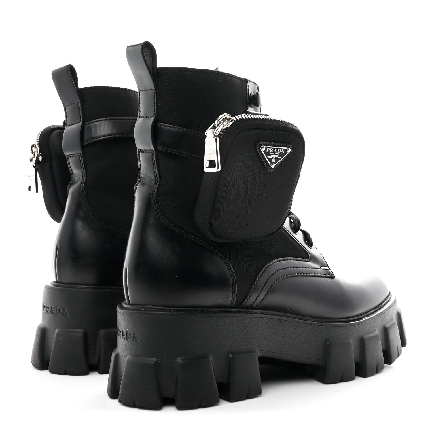 Prada Spazzolato Rois Nylon Metal Triangle Logo Monolith Pouch Pocket 55mm Boots 39 Black 5 of 9