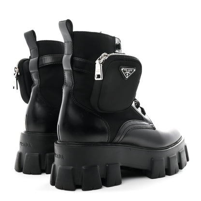 Prada Spazzolato Rois Nylon Metal Triangle Logo Monolith Pouch Pocket 55mm Boots 39 Black 5 of 9