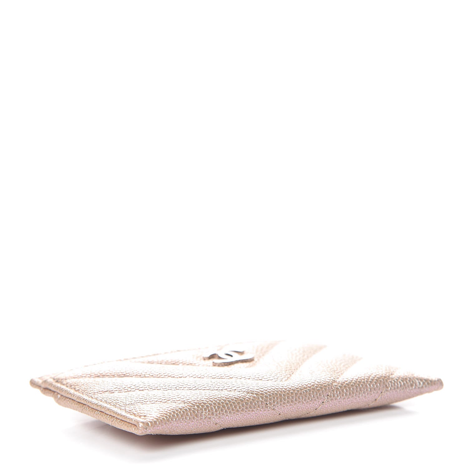 Chanel Metallic Caviar Chevron Quilted Card Holder Light Gold 4 of 8
