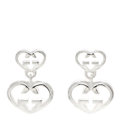 Gucci Sterling Silver Britt Double Heart Drop Earrings 1 of 4