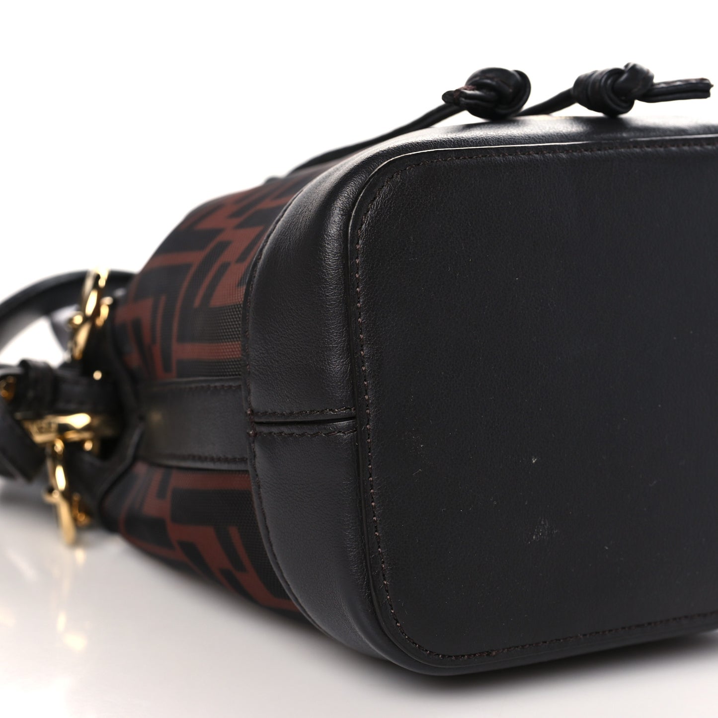 Mesh Vitello Grace F is Fendi FF 1974 Mini Mon Tresor Bucket Bag Marrone Black Ebano