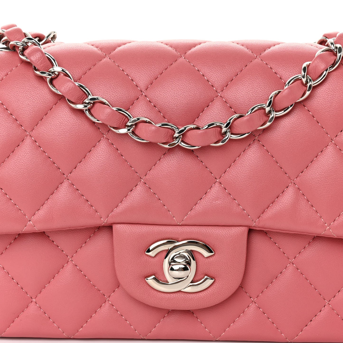 Lambskin Quilted Mini Rectangular Flap Pink