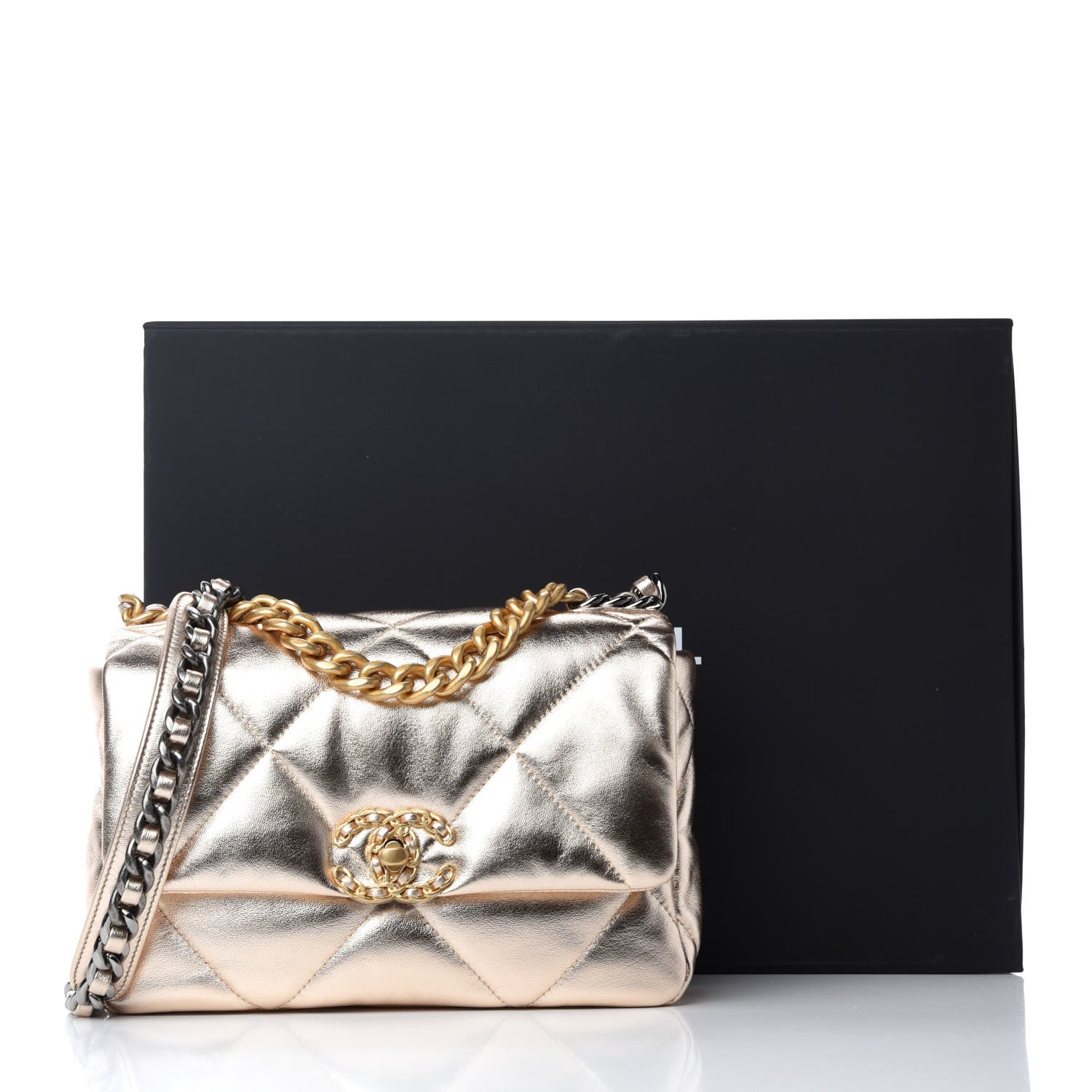 Chanel Metallic Lambskin Quilted Medium Chanel 19 Flap Gold 11 of 11
