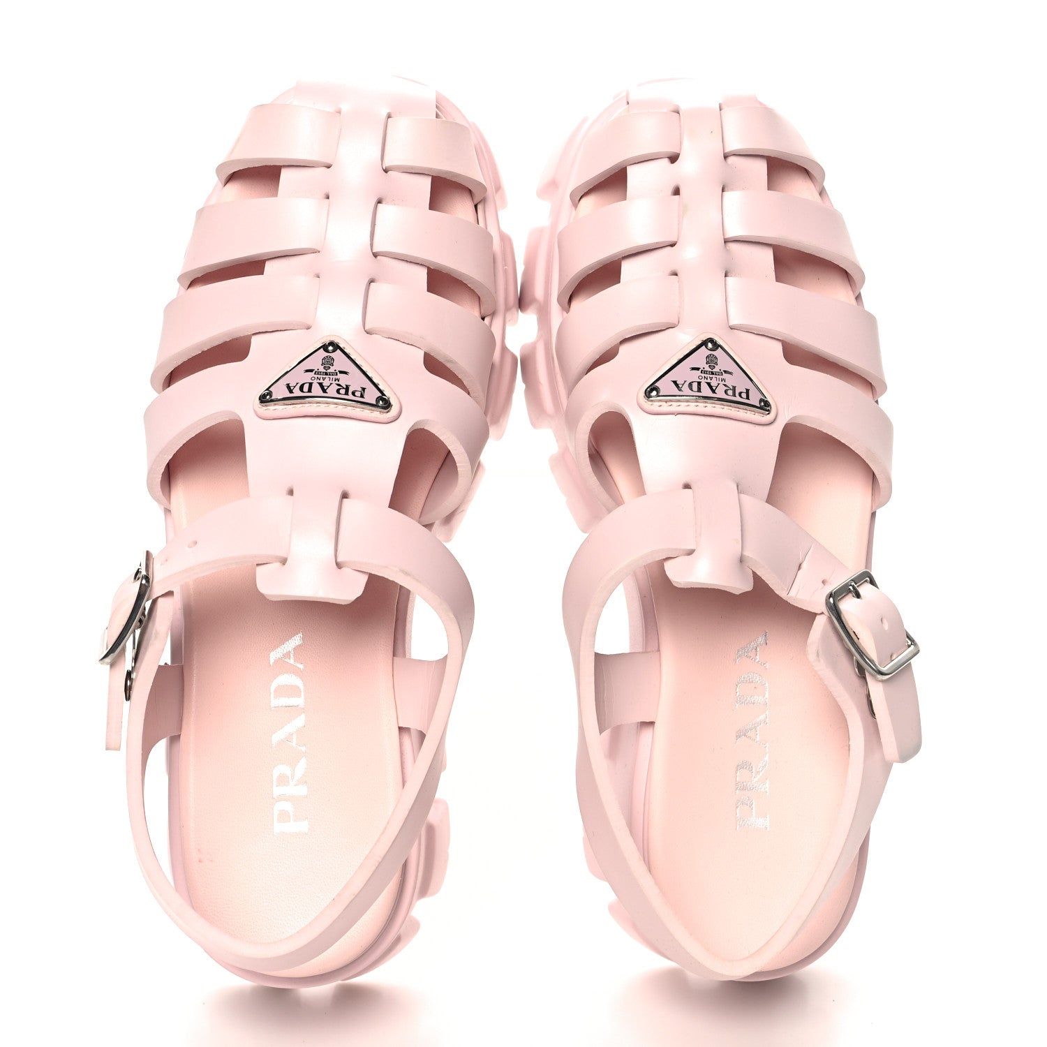 Prada Foam Rubber Metal Triangle Logo Monolith 55mm Cage Sandals 40 Alabastro 2 of 11