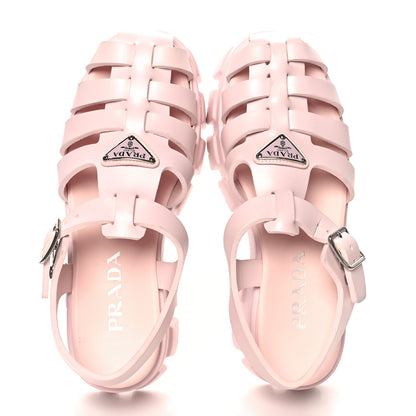 Prada Foam Rubber Metal Triangle Logo Monolith 55mm Cage Sandals 40 Alabastro 2 of 11