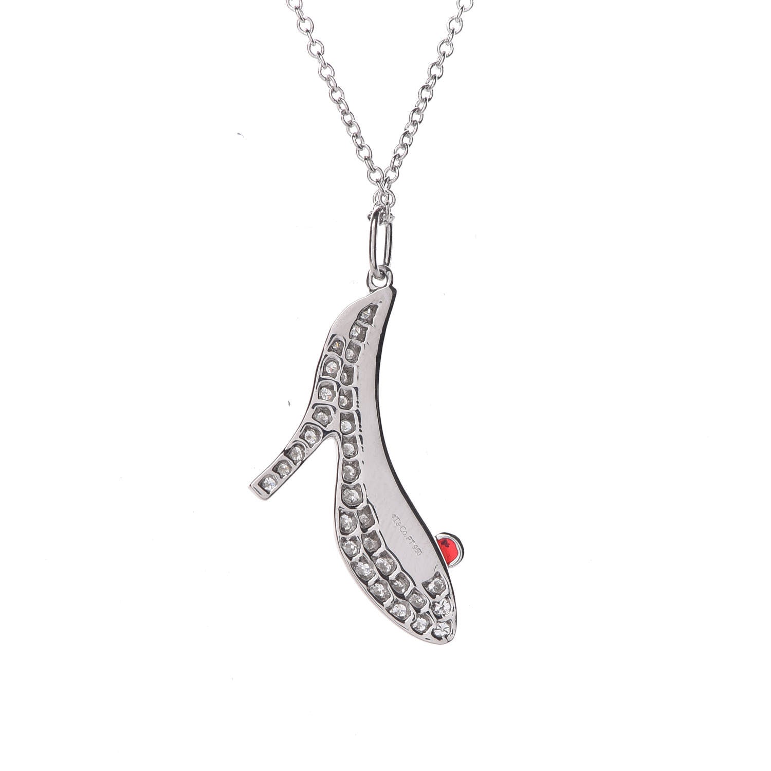 Tiffany Platinum Diamond High Heel Stiletto Shoe Pendant Necklace 5 of 8