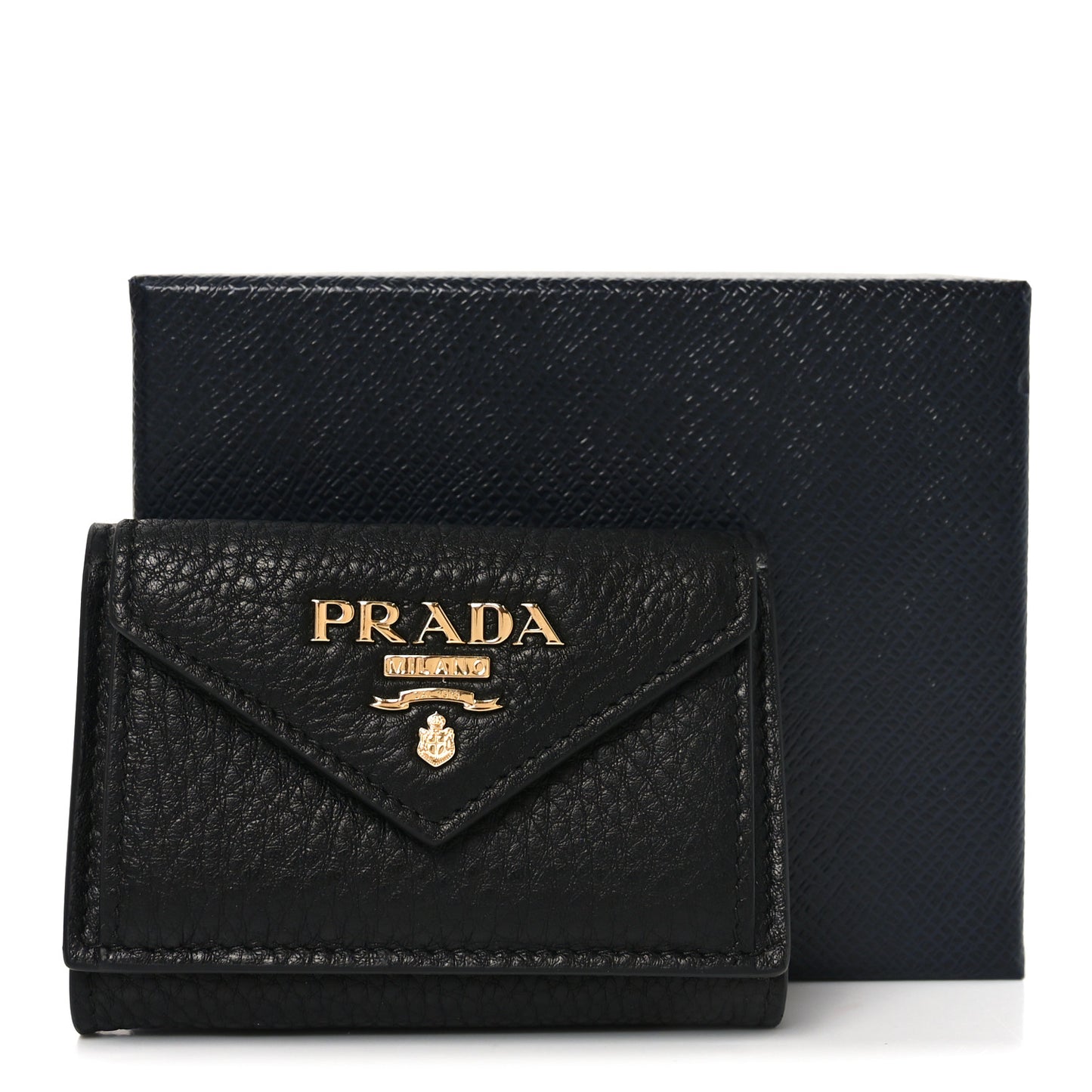 Vitello Grain Small Tri-Fold Wallet Black