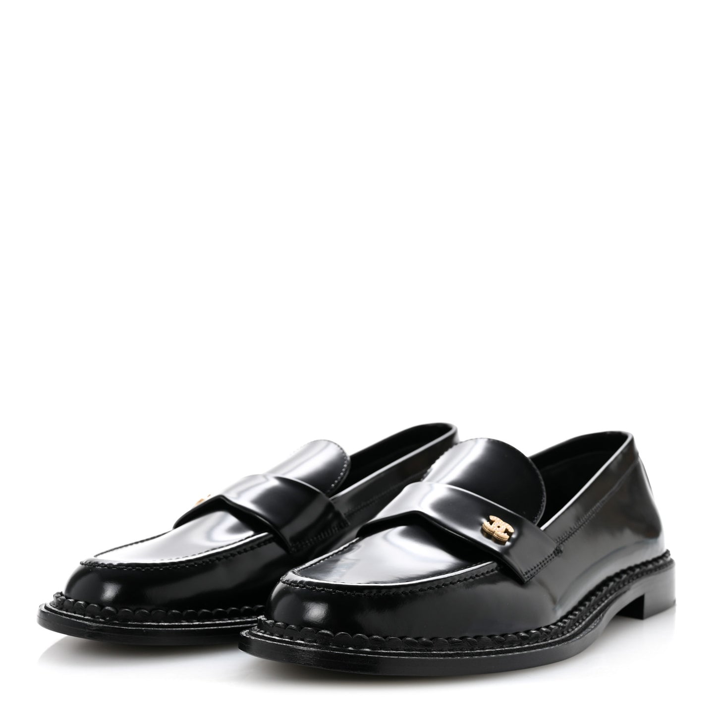 Shiny Calfskin Pearl CC Loafers 39.5 Black