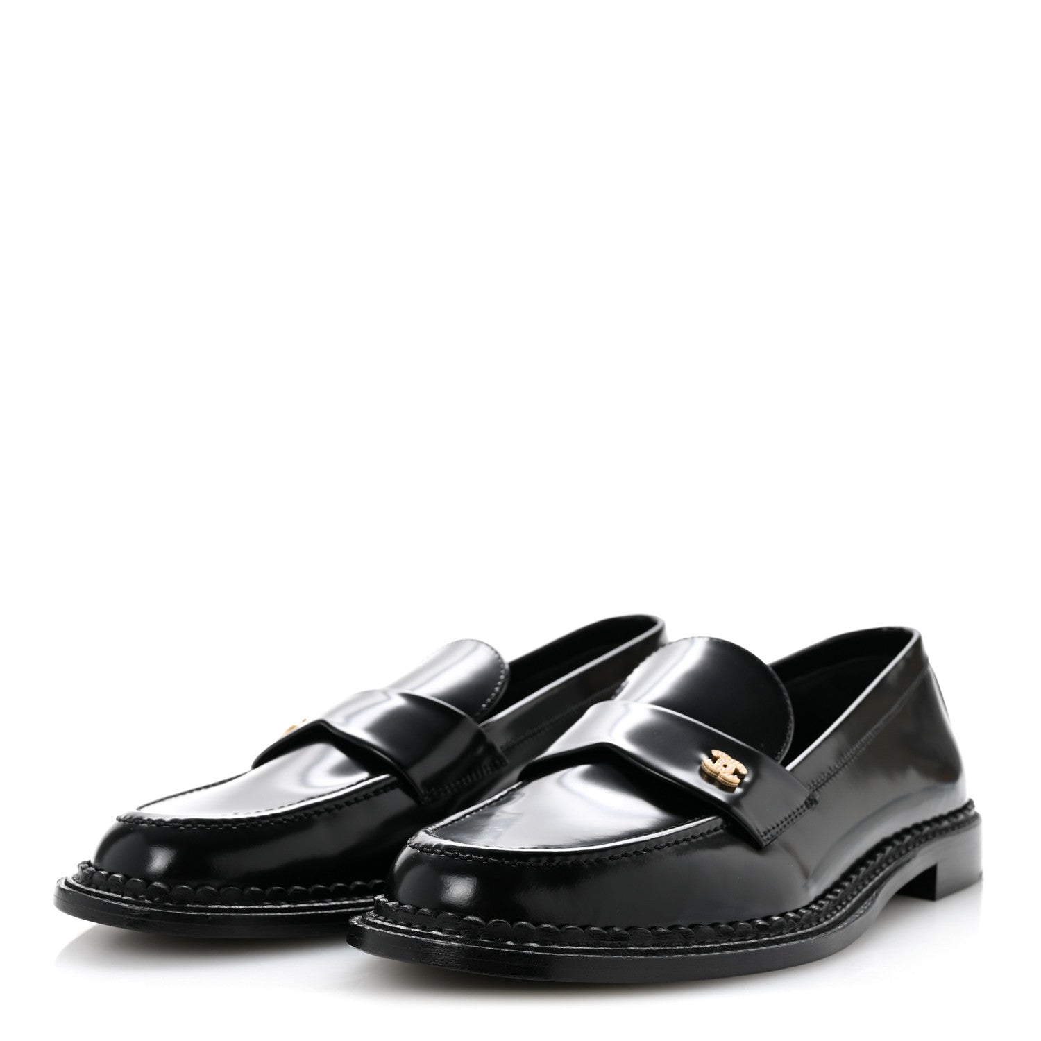 Chanel Shiny Calfskin Pearl CC Loafers 39.5 Black 4 of 9