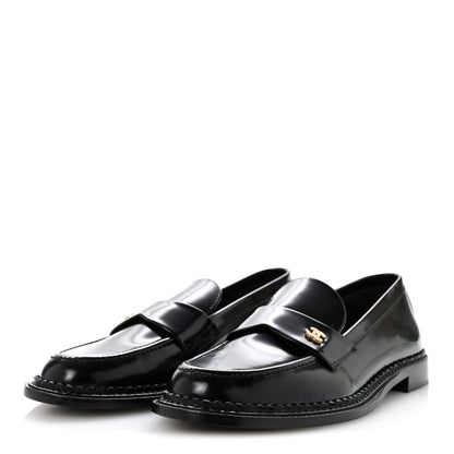 Chanel Shiny Calfskin Pearl CC Loafers 39.5 Black 4 of 9