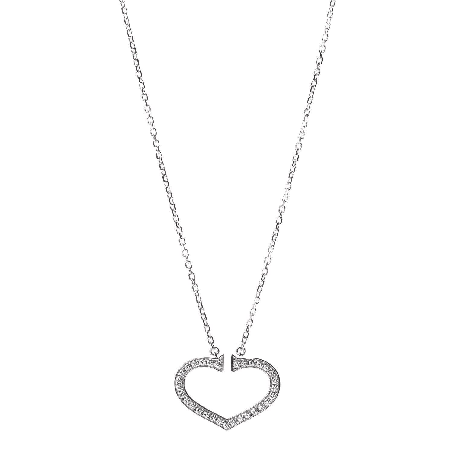 Cartier 18K White Gold Diamond Large Hearts and Symbols Pendant Necklace 1 of 4