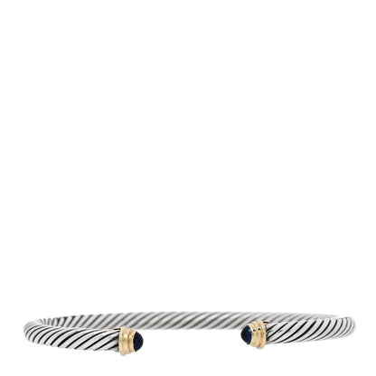 David Yurman Sterling Silver 18K Yellow Gold Blue Sapphire 4mm Cable Classics Bracelet 1 of 3