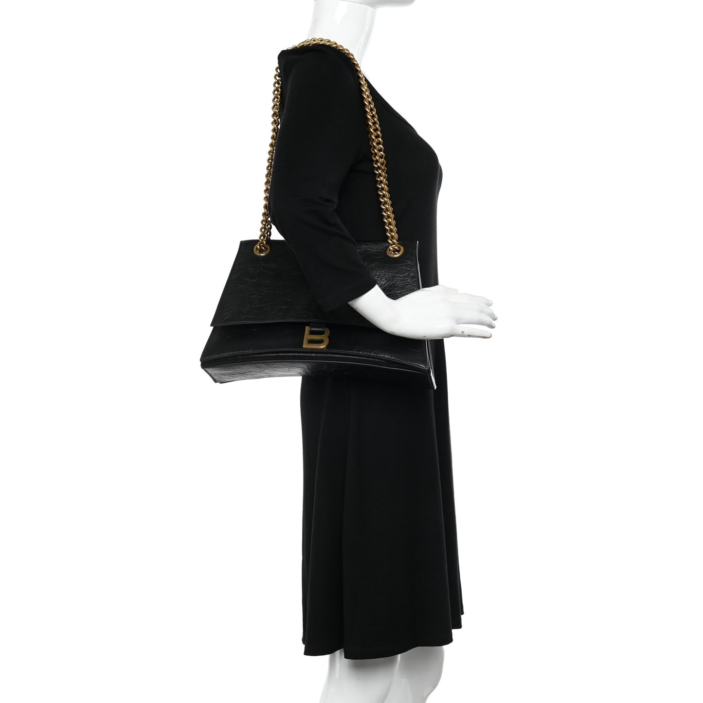 Crushed Calfskin Medium Crush Chain Bag Black