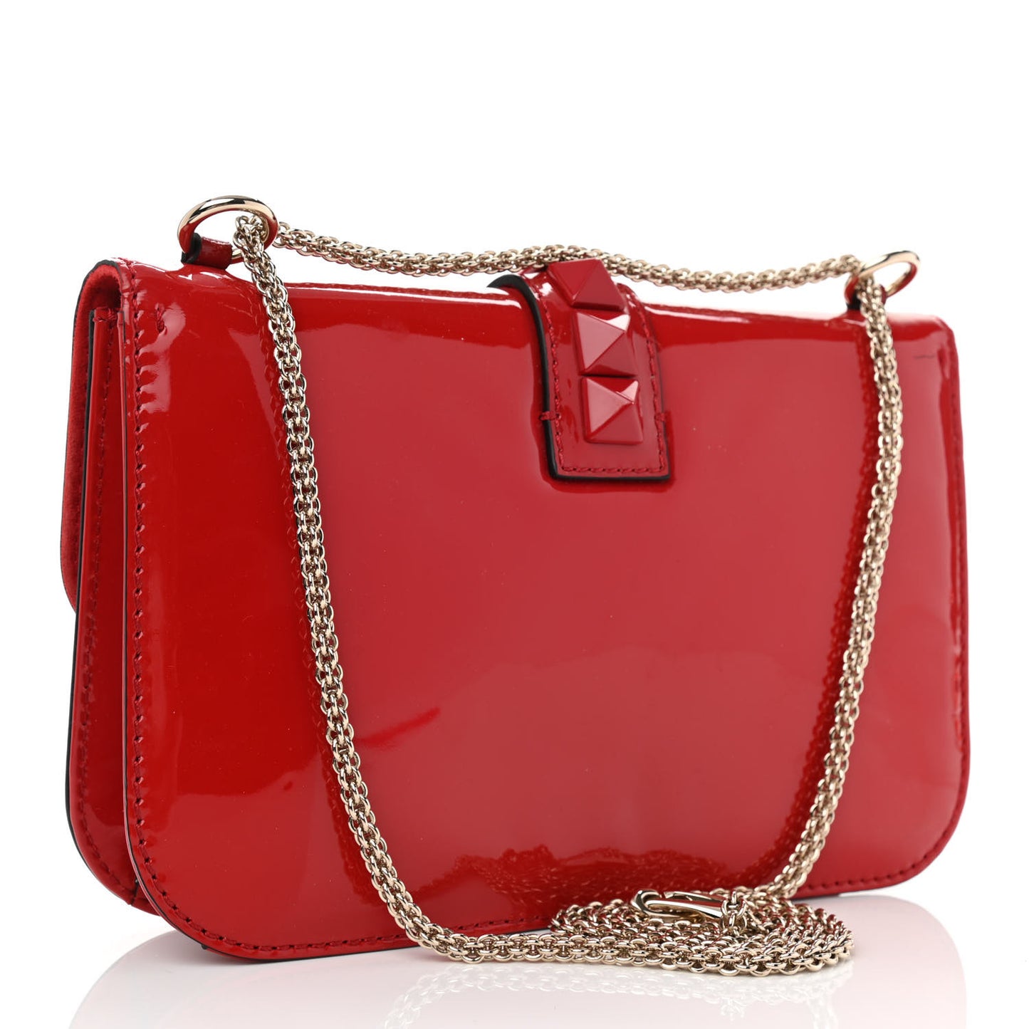 Patent Monochrome Medium Glam Lock Rockstud Flap Rosso Valentino