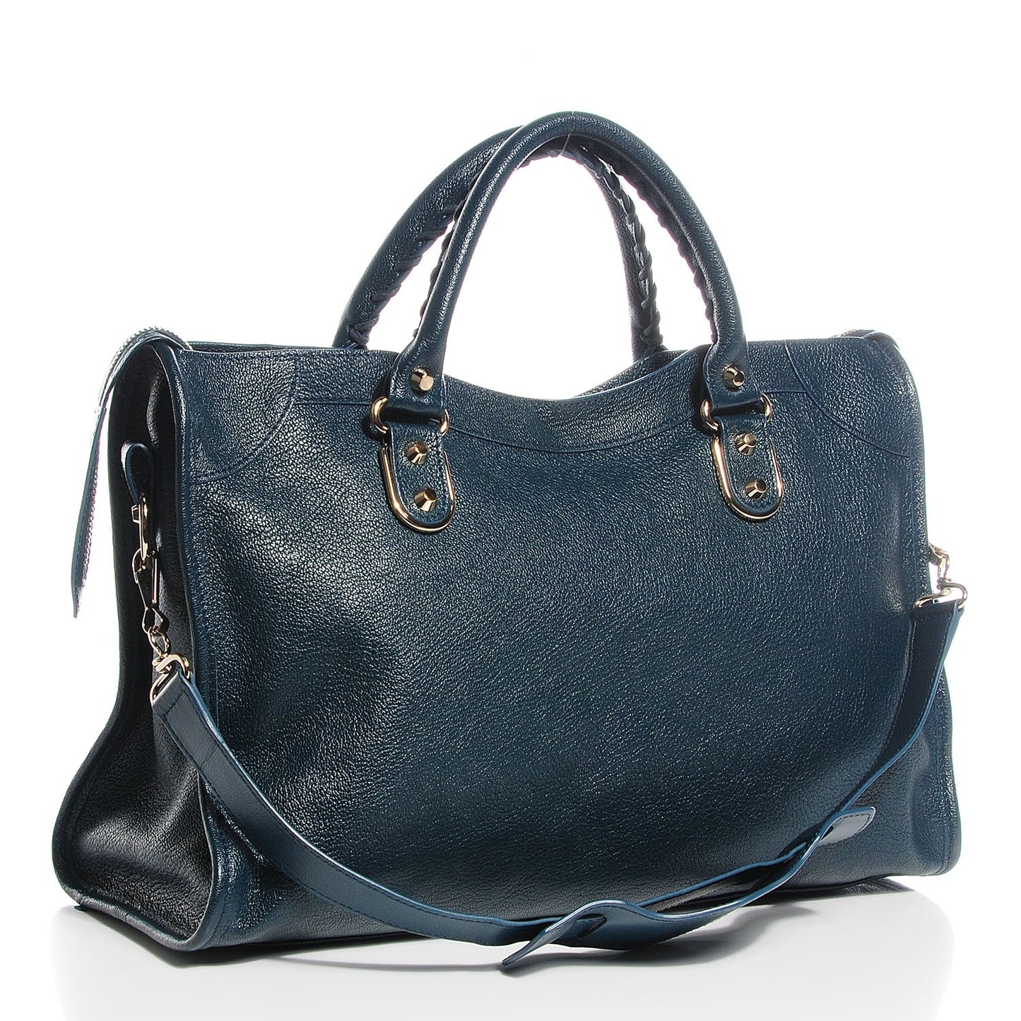 Chevre Gold Metallic Edge Hardware City Bleu Paon