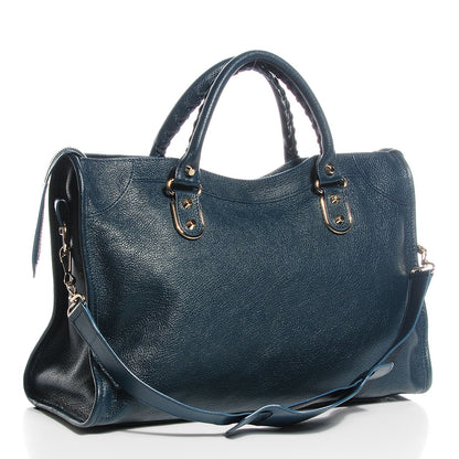 Balenciaga Chevre Gold Metallic Edge Hardware City Bleu Paon 3 of 14