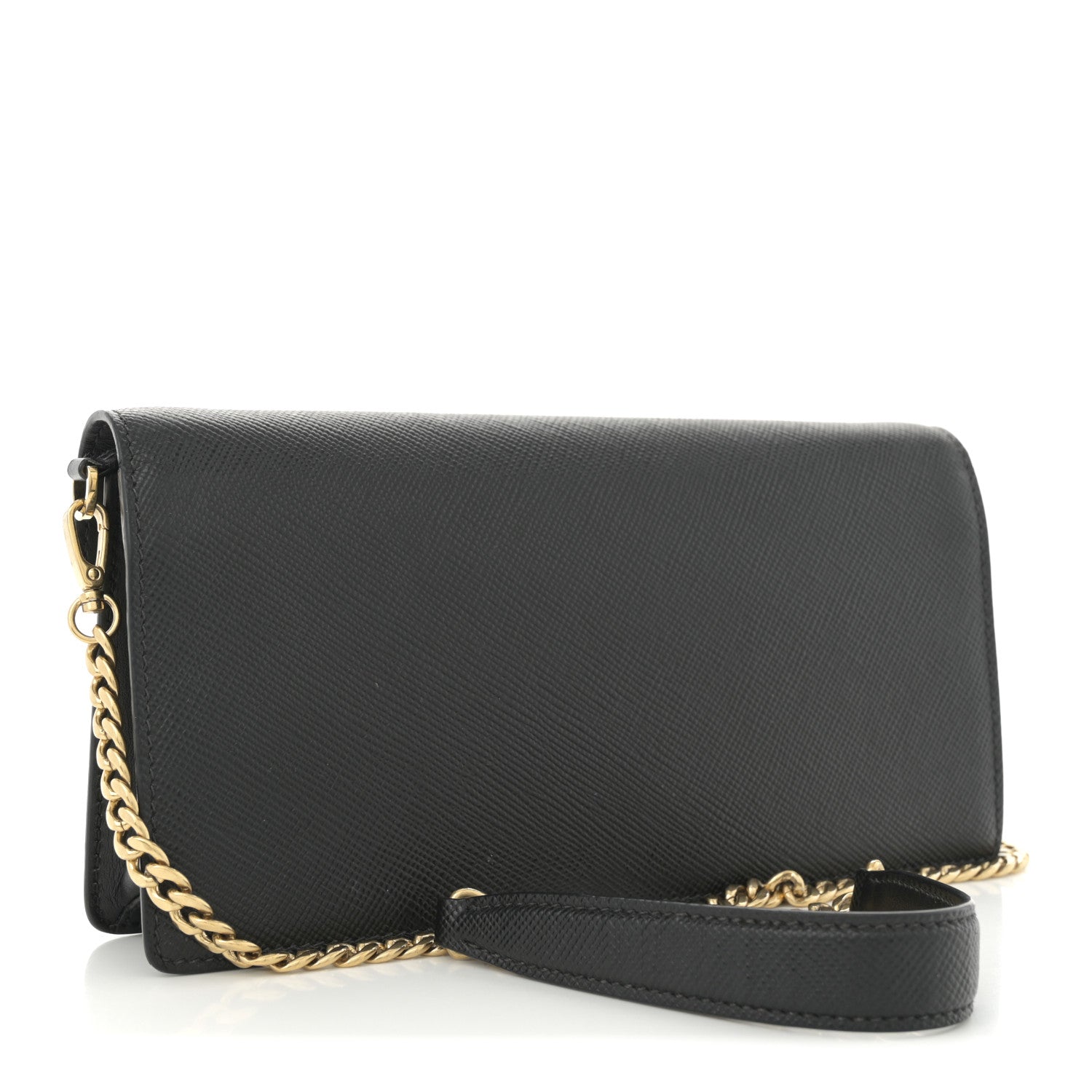 Prada Saffiano Cuir Calfskin Monochrome Envelope Wallet on Chain Shoulder Bag Black 3 of 16
