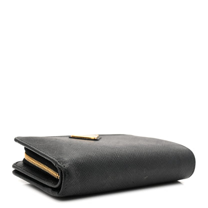 Prada Saffiano Metal Compact Zip Around Wallet Black 4 of 8