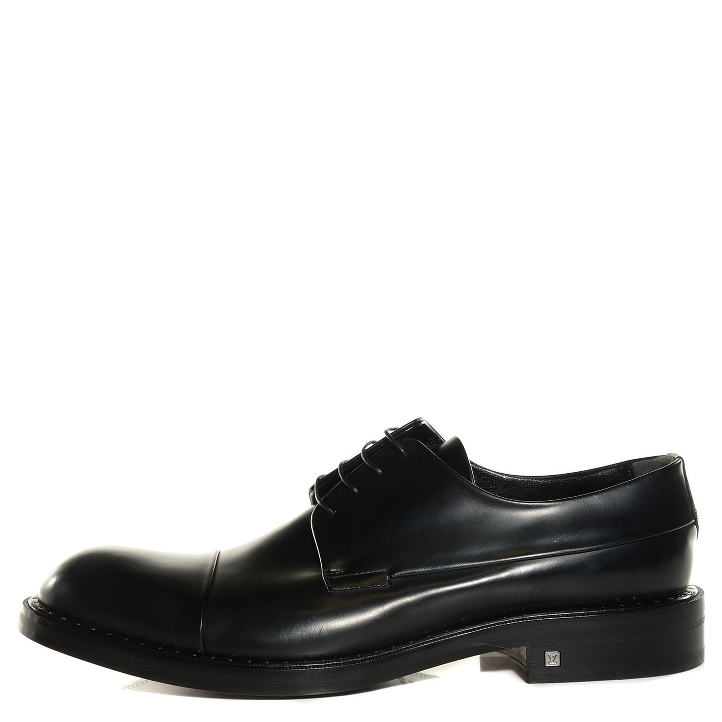 Glazed Calfskin Mens Track Captoe Derby Shoes 9.5 Black