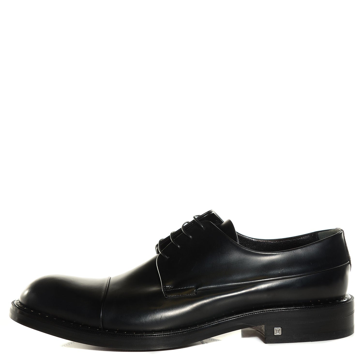 Louis Vuitton Glazed Calfskin Mens Track Captoe Derby Shoes 9.5 Black 1 of 7