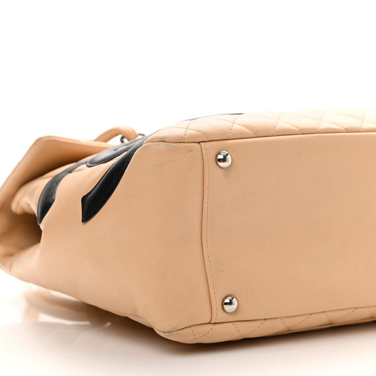 Calfskin Quilted Large Cambon Flap Beige Black