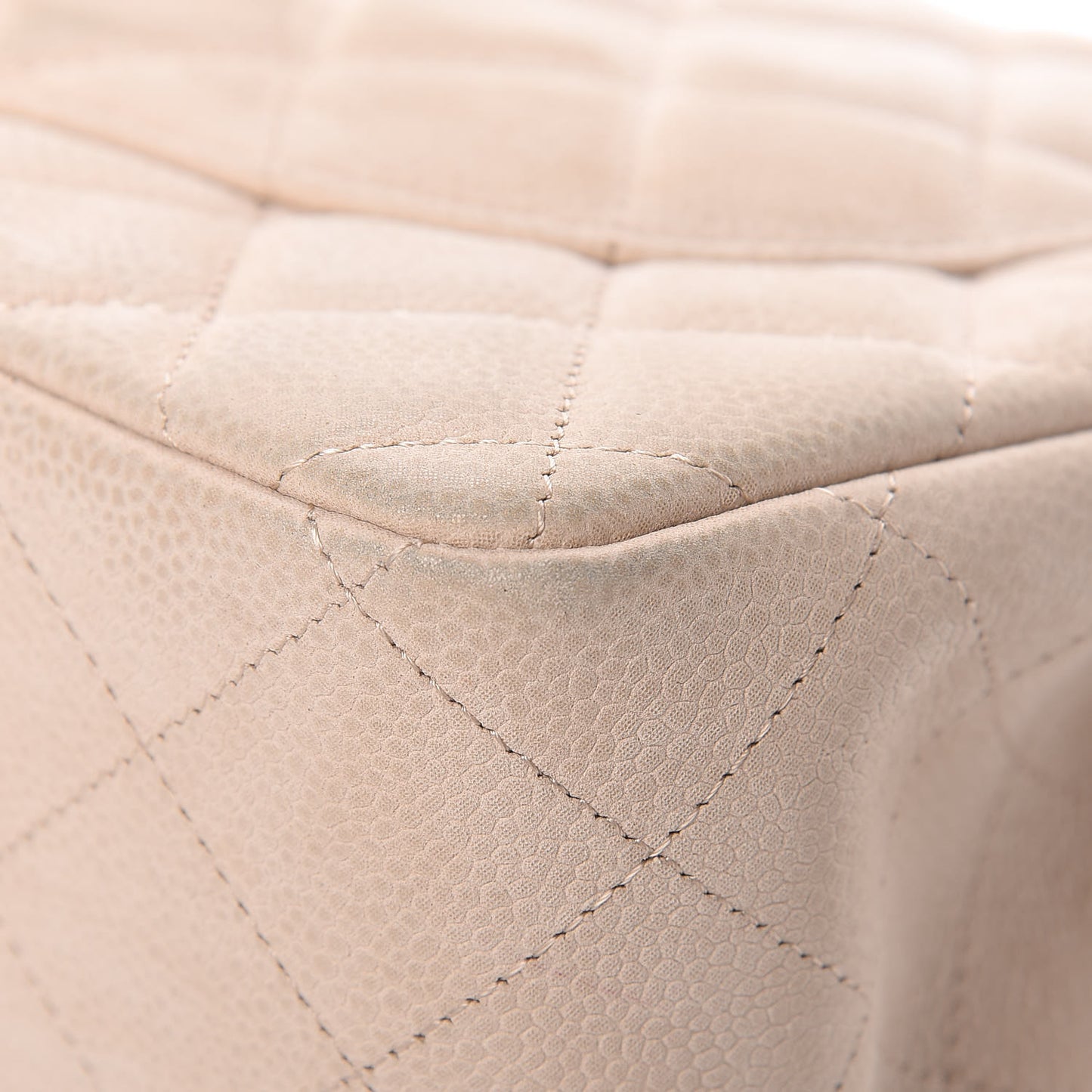 Iridescent Caviar Quilted Jumbo Double Flap Beige