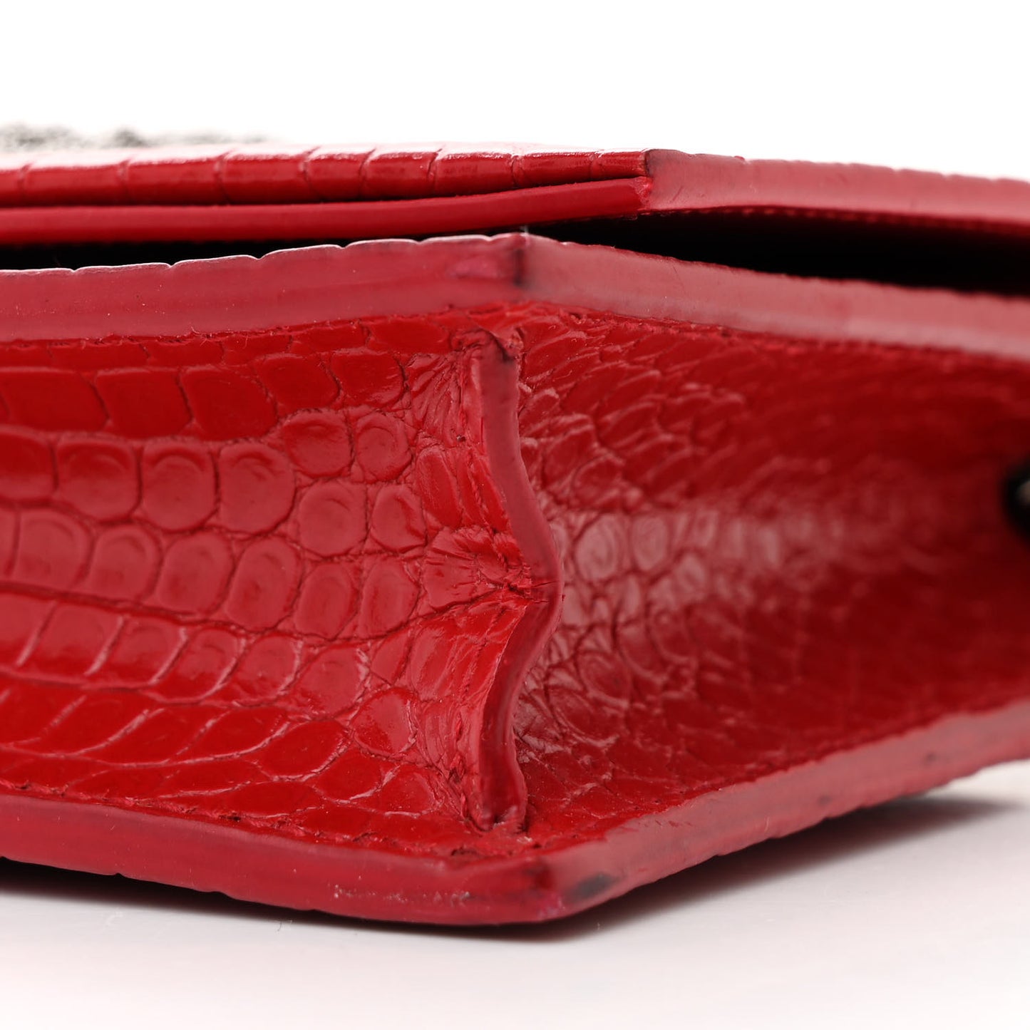 Calfskin Crocodile Embossed Kate Monogram Tassel Chain Wallet Red