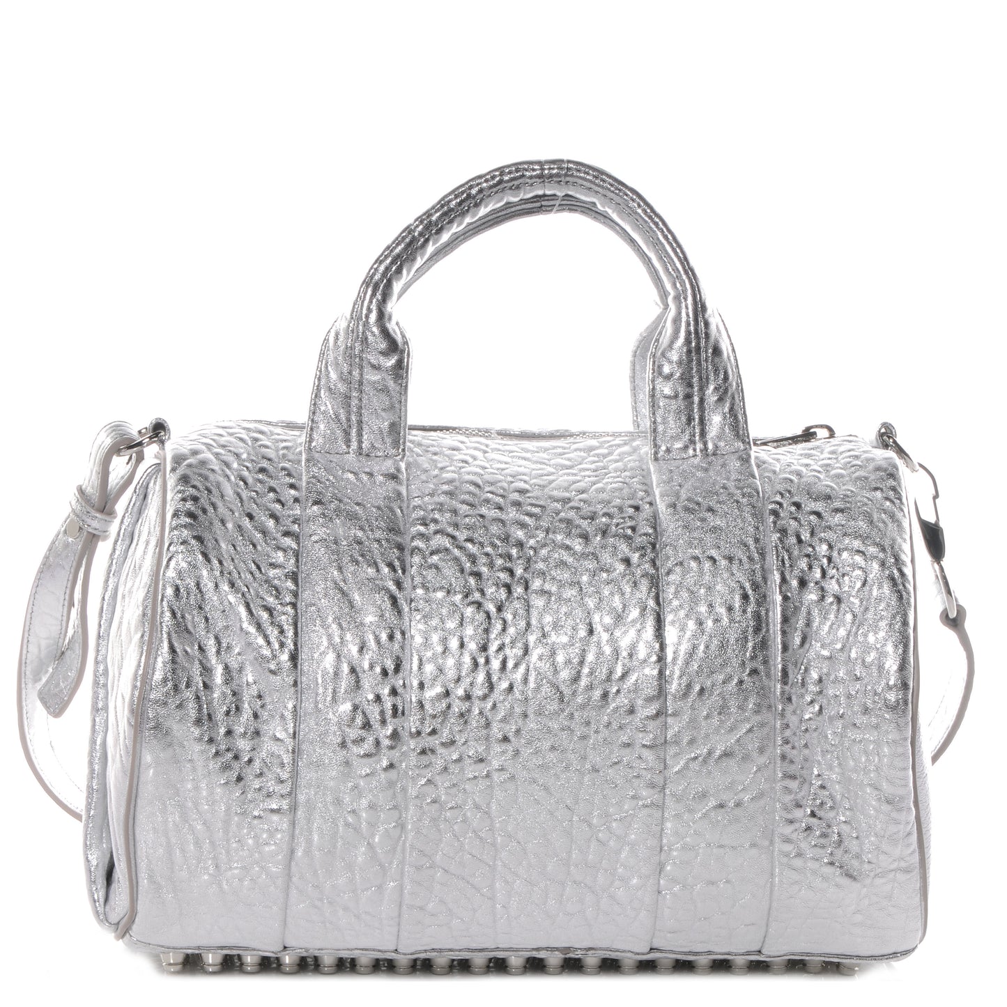Pebbled Leather Rocco Duffel Rhodium w Rhodium Hardware