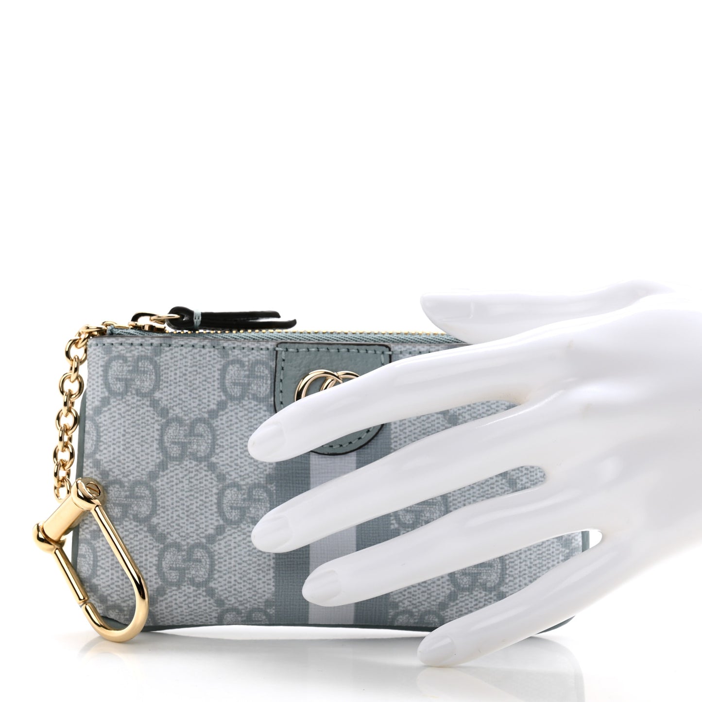 GG Supreme Monogram Web Ophidia Key Case Dusty Blue