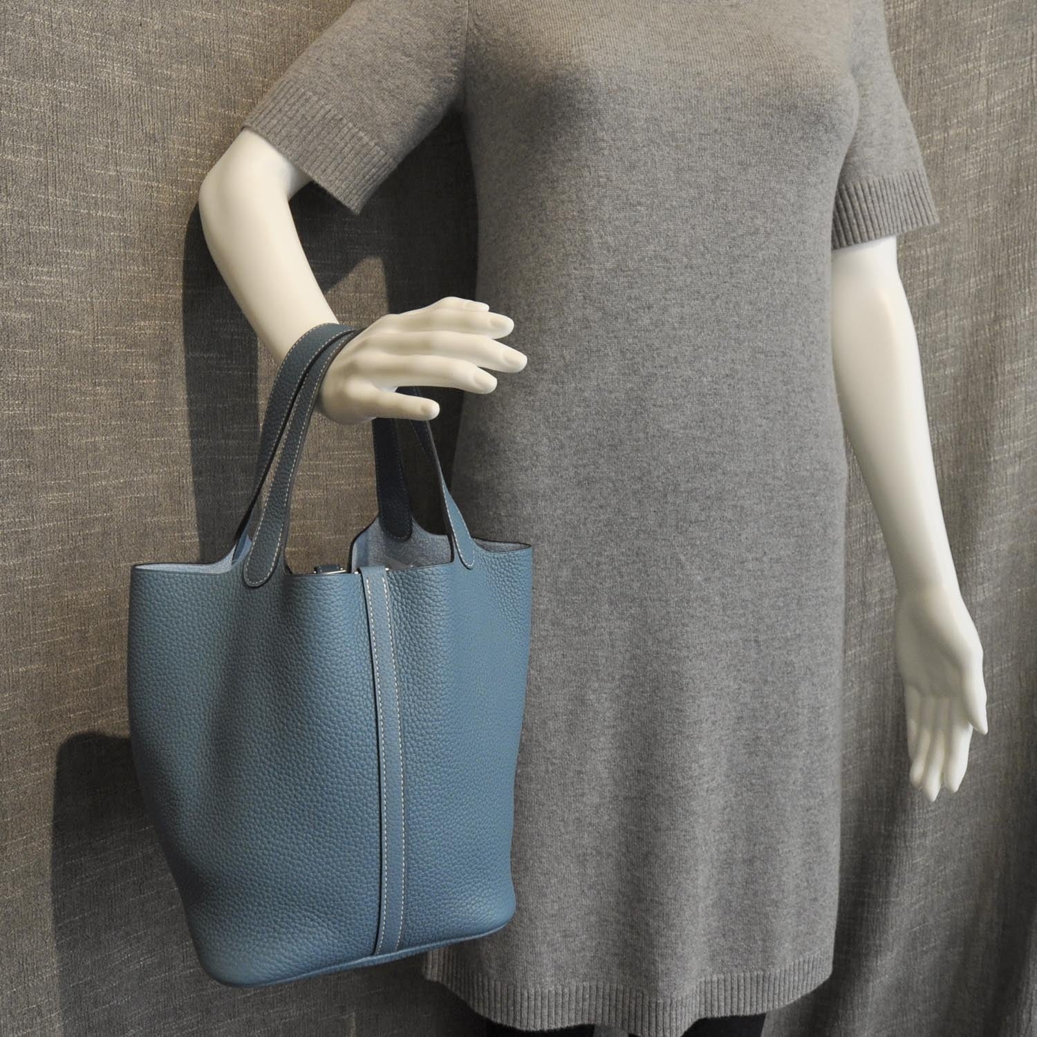 Hermes Taurillon Clemence Picotin MM Blue Jean 3 of 8