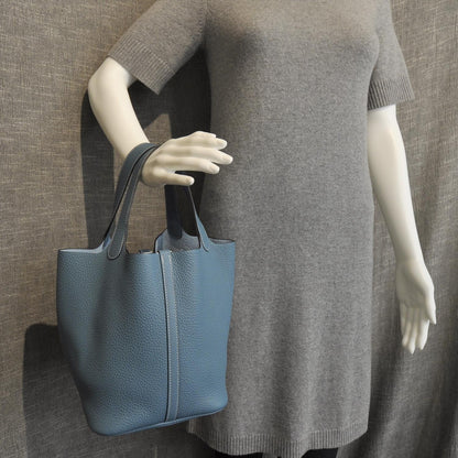 Hermes Taurillon Clemence Picotin MM Blue Jean 3 of 8