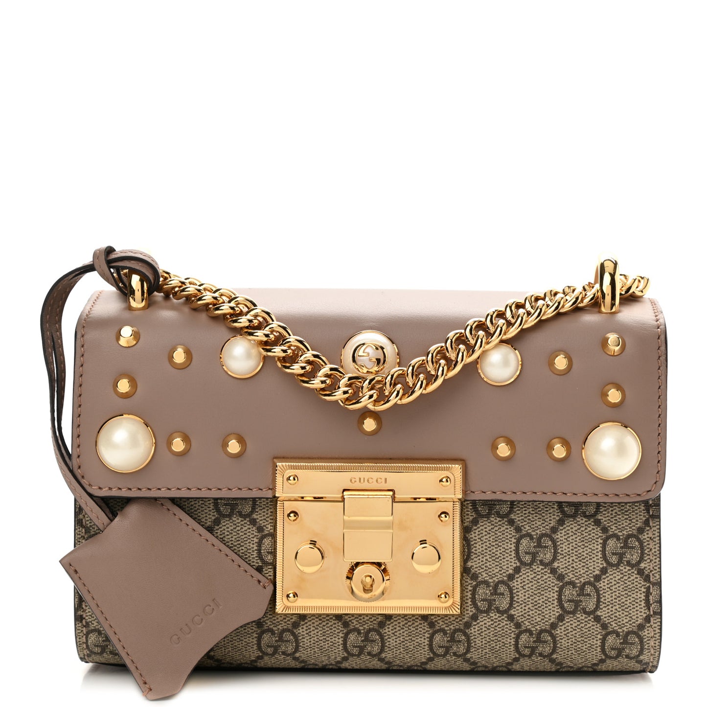 GG Supreme Monogram Studded Small Padlock Shoulder Bag Porcelain Rose