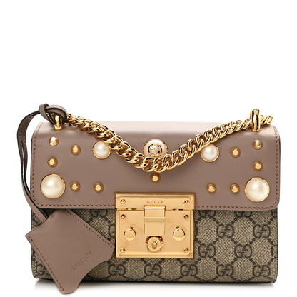 Gucci GG Supreme Monogram Studded Small Padlock Shoulder Bag Porcelain Rose 1 of 8
