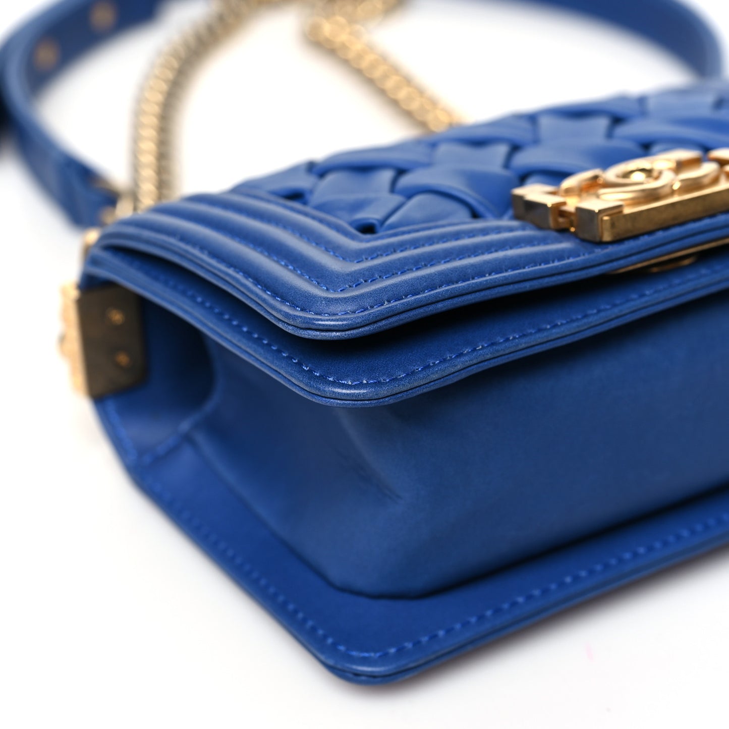 Lambskin Woven Mini Chateau Boy Flap Blue
