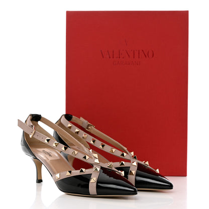 Valentino Garavani Patent Rockstud Cross Strap D'Orsay 55mm Pumps 36.5 Black Poudre 11 of 11
