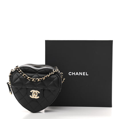 Chanel Lambskin Quilted CC In Love Heart Clutch With Chain Black 11 of 11