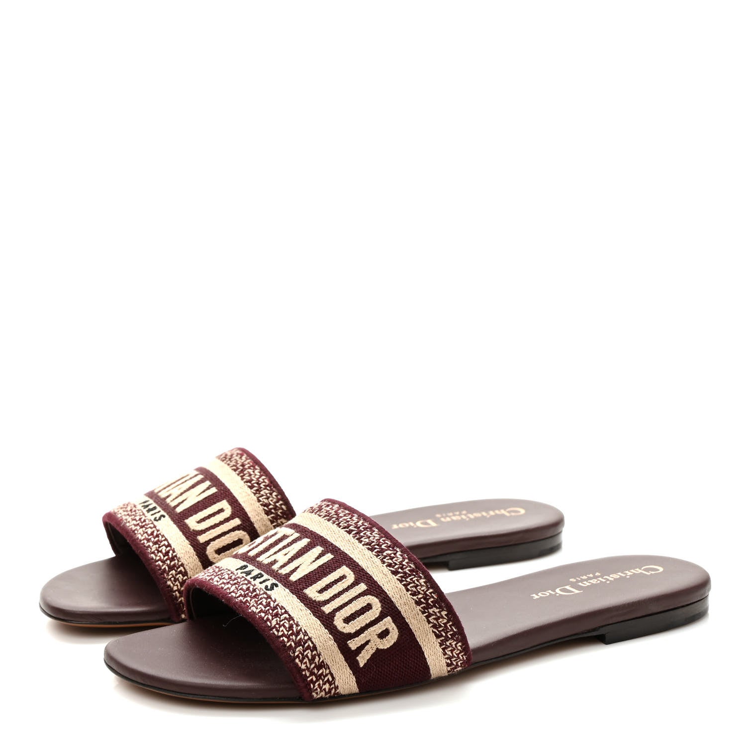 Christian Dior Canvas Embroidered Dway Mules Slide Sandals 37.5 Burgundy 3 of 8