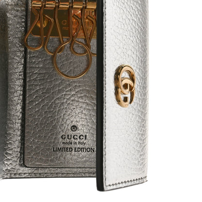 Gucci Metallic Calfskin GG Supreme Monogram GG Marmont 6 Key Holder Case Silver Beige Ebony 5 of 9