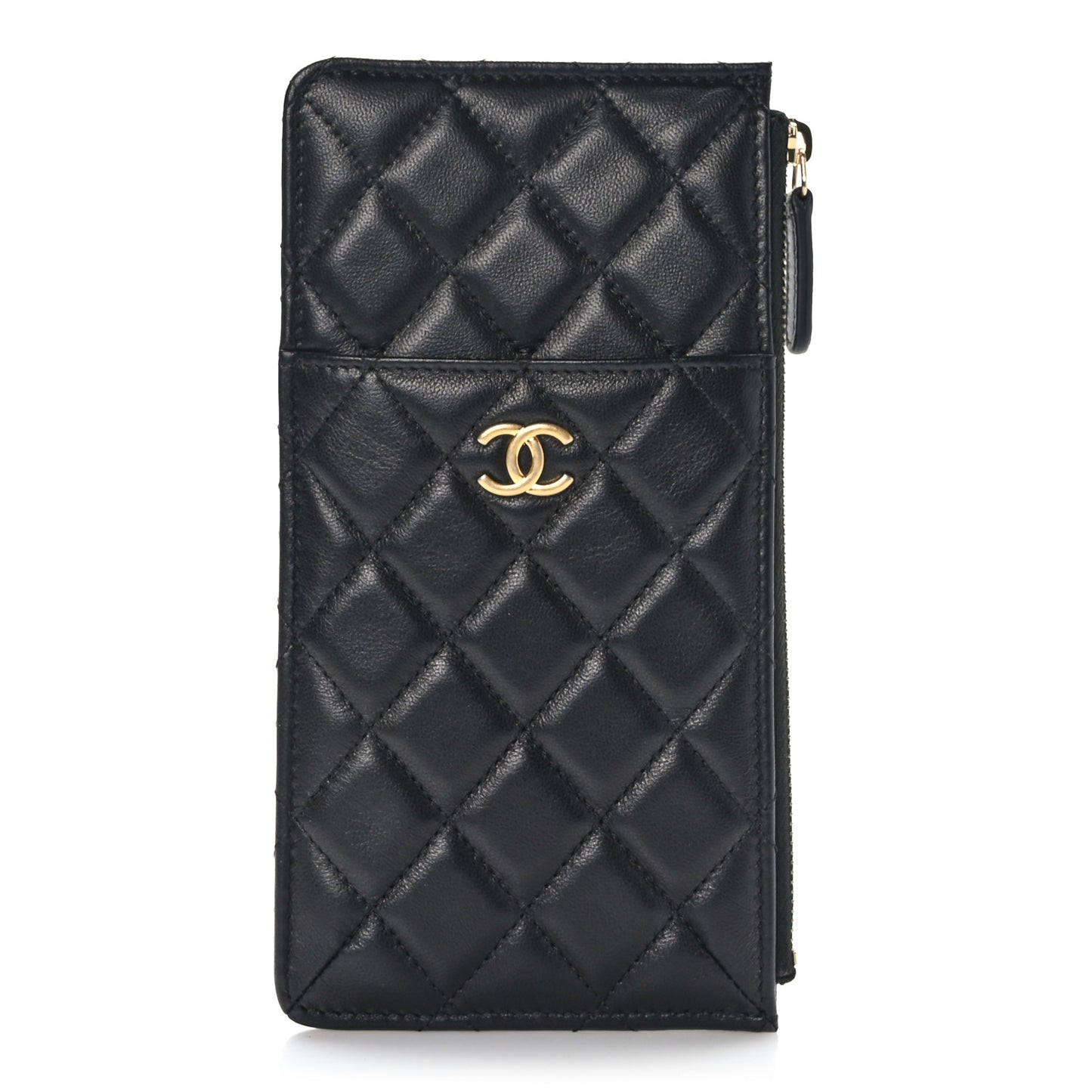 Lambskin Quilted Egyptian Amulet Classic Flat Wallet Pouch Black