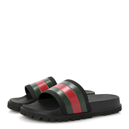 Gucci Rubber Web Mens Lug Sole Slide Sandals 7 Black Green Red 4 of 8