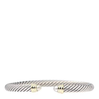 David Yurman Sterling Silver 14K Yellow Gold Pearl 5mm Cable Classics Petite Color Bracelet 1 of 4