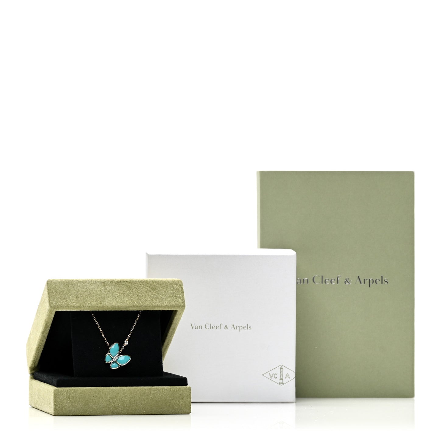 18K Yellow Gold Diamond Turquoise Two Butterfly Pendant Necklace